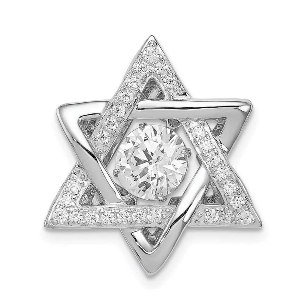 Platinum Plated Sterling Silver & CZ Star of David Pendant, 19 x 22mm - Picture 1 of 5